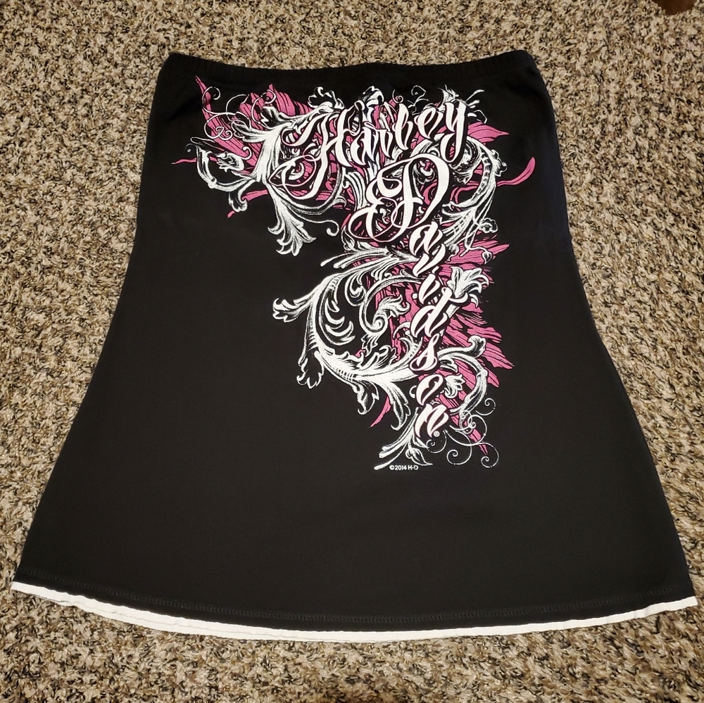 Harley-Davidson Black and Pink A-Line Mini Skirt